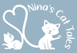 Nina's Cat Tales logo featuring two cats with their tales forming a heart